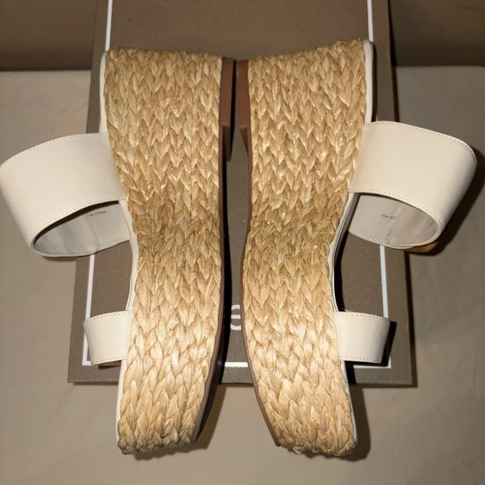 NIB $130 Dolce Vita 9.5 Thorin Ivory Leather Sandals Platform Wedge Slip On